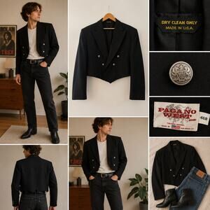 Vintage Pagano West Cropped Black Western Blazer Made in USA 46R ✨